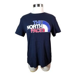 North Face Tee T Shirt Top Graphic Logo Short Sleeve Women Med Red White Blue